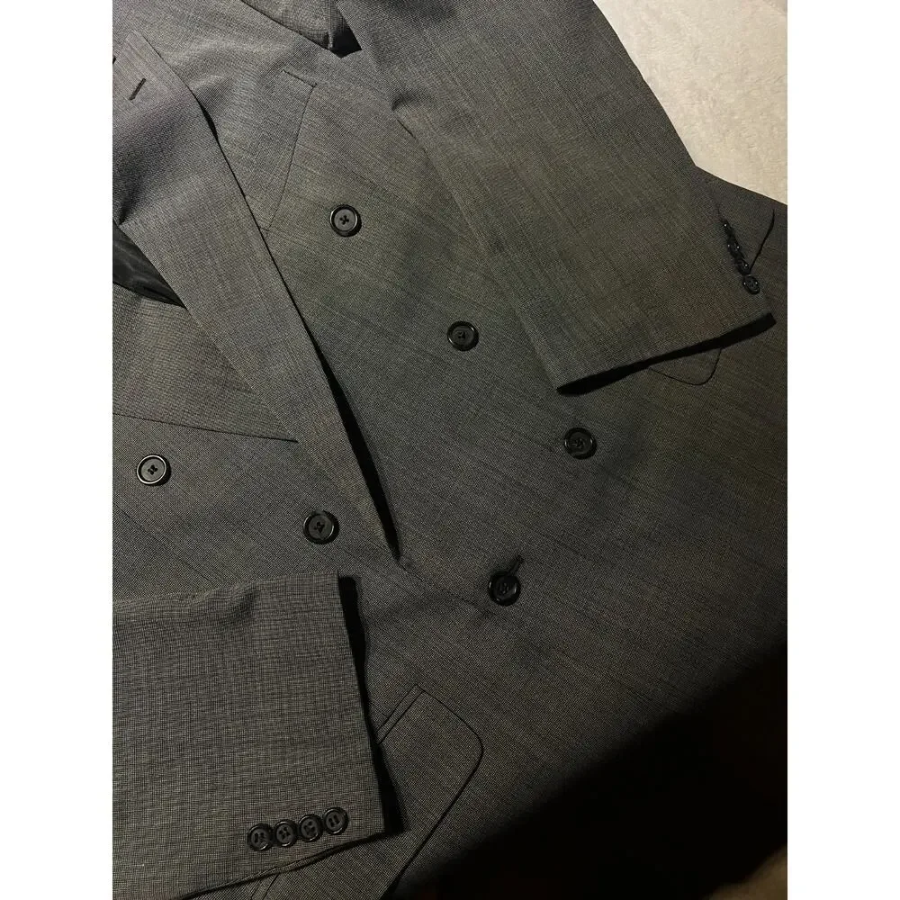 Vintage Burberry Mens 46L Gray Nailhead Double Breasted Designer Power Blazer - Picture 6 of 14